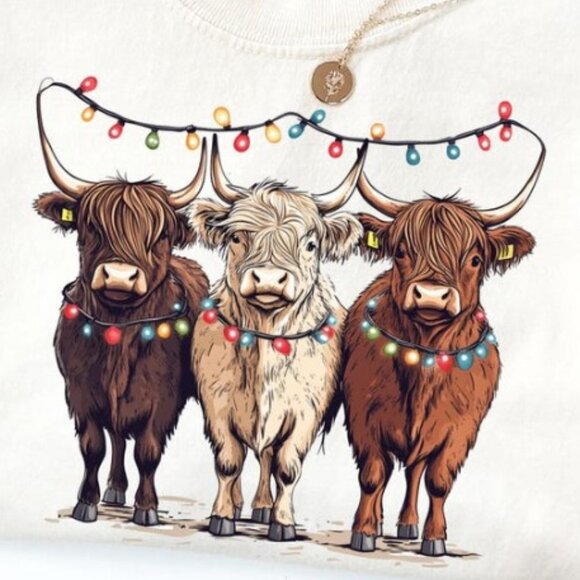 Funny Western Christmas Shirt, Cow Christmas Light Tee - Picture 2 of 4